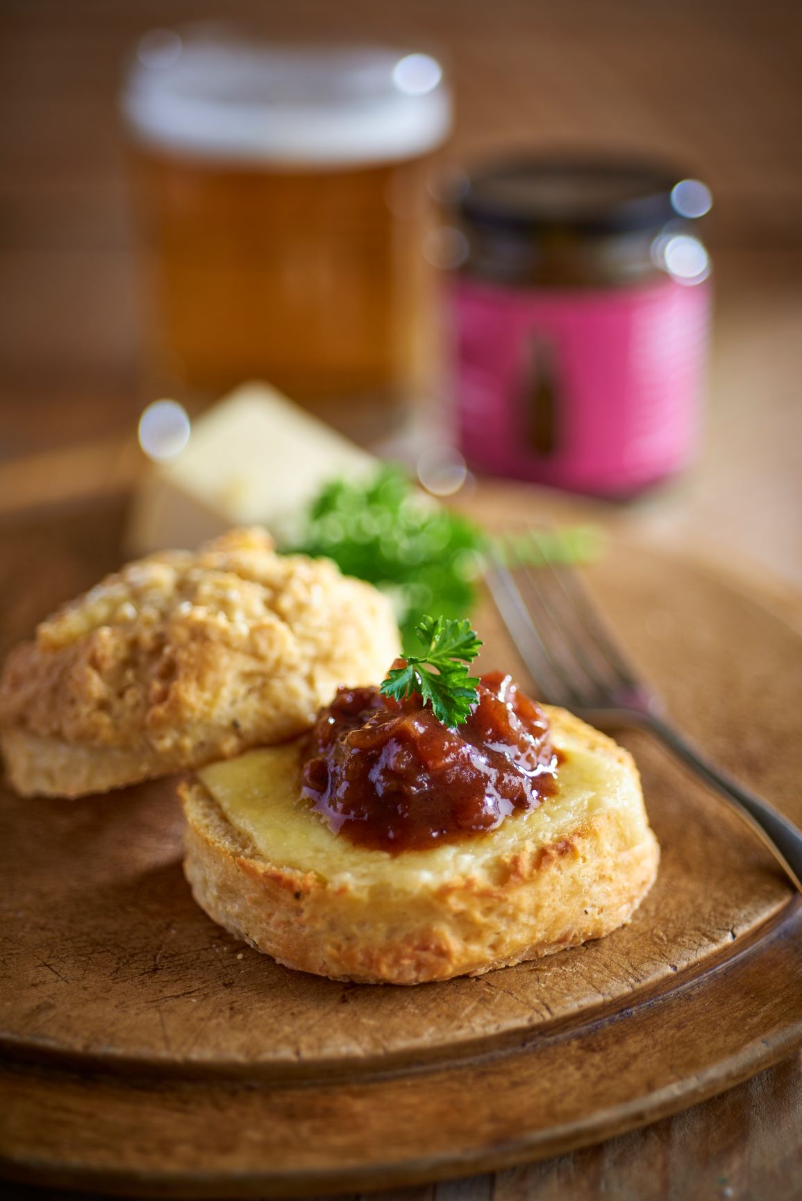 Wensleydale cheese scone and our beer chutney