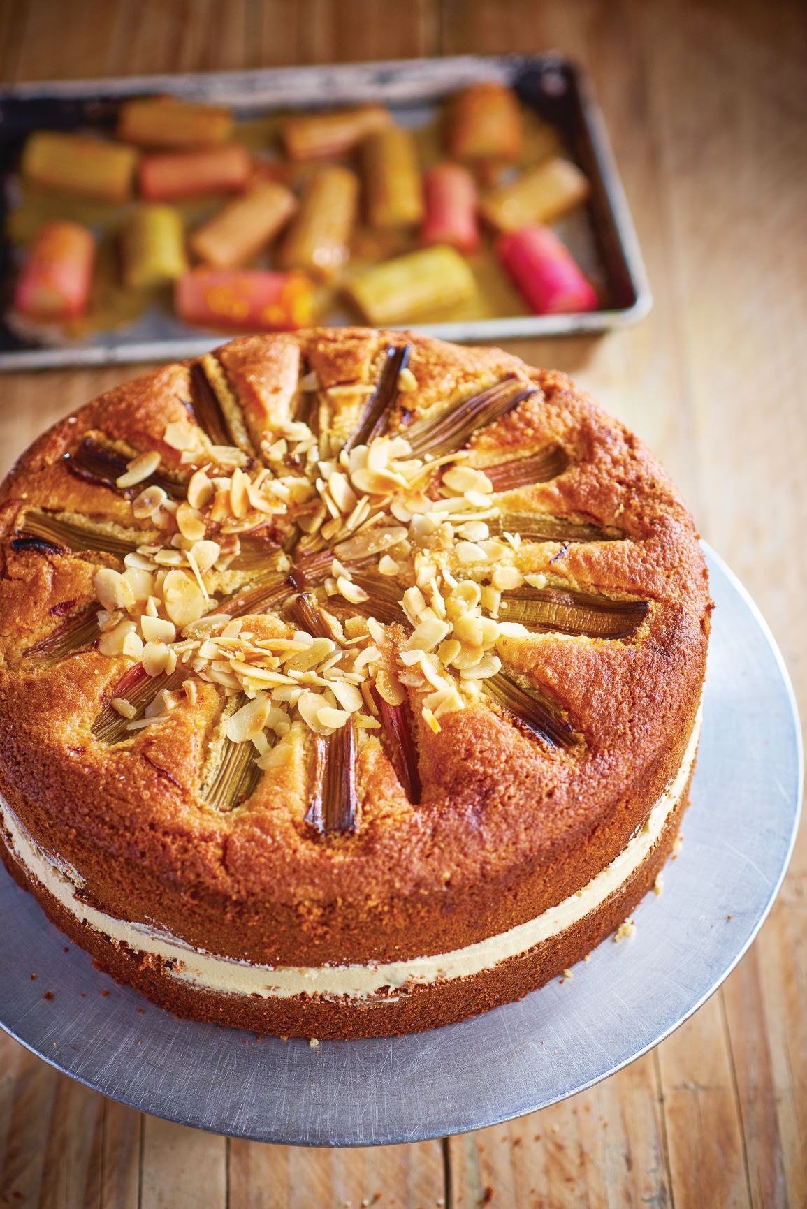 Rhubarb and almond cake